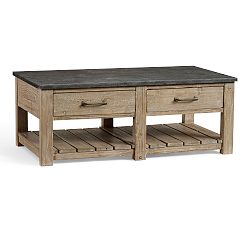 Parker 50" Bluestone Top Reclaimed Wood Coffee Table, Weathered White