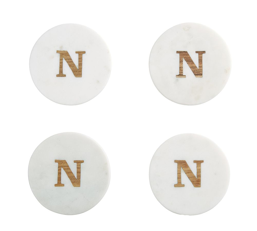Alphabet Marble/Wood Coasters - Set of 4