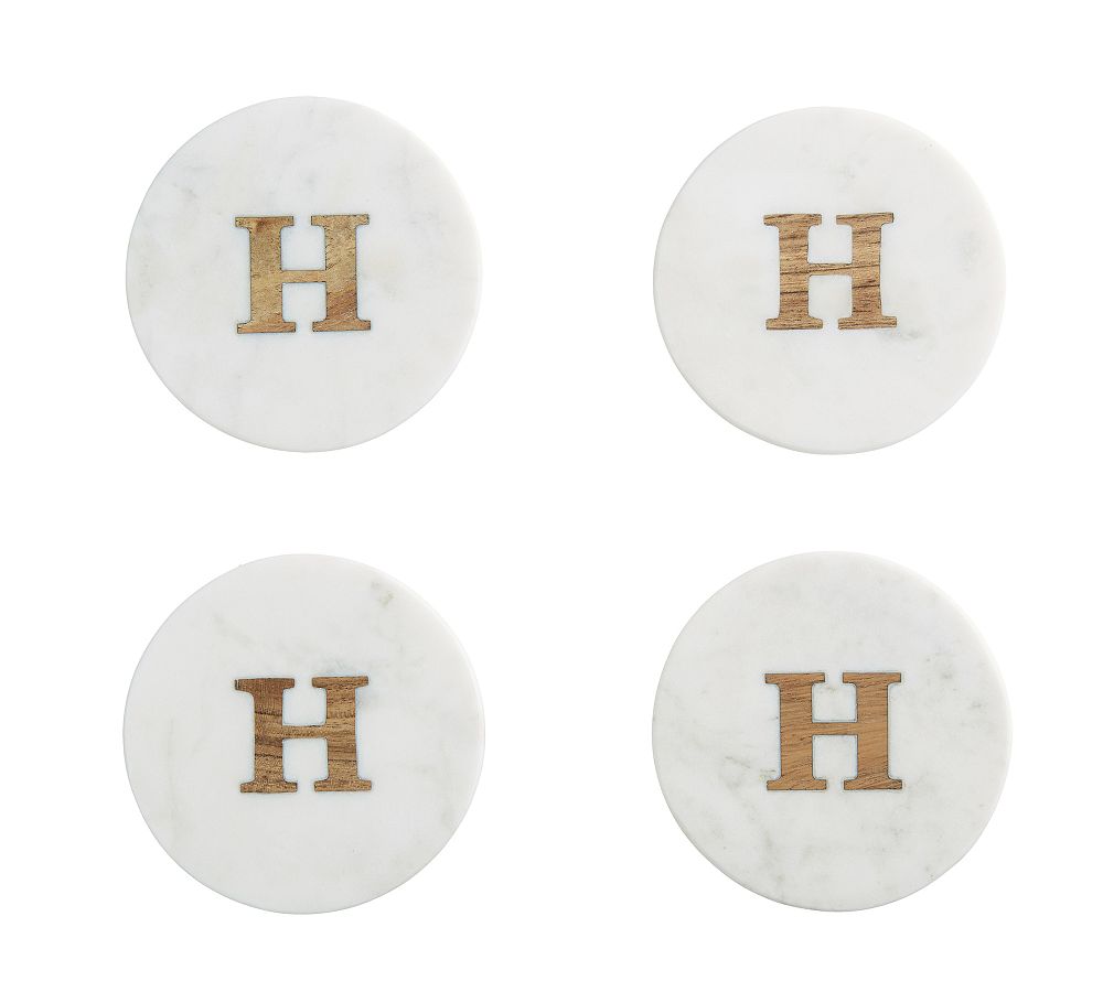 Alphabet Marble/Wood Coasters - Set of 4