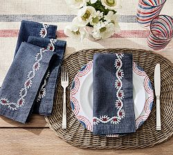 Denim Embroidered Cotton Napkins - Set of 4