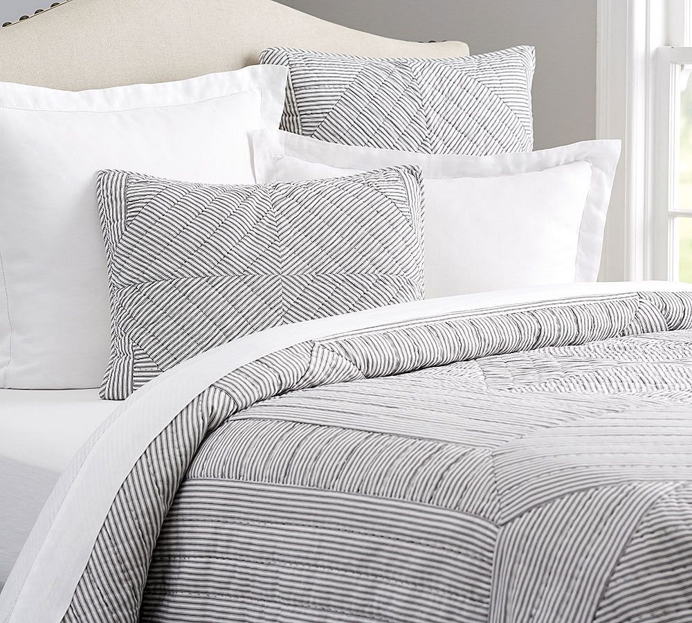 The Emily &amp; Meritt Ticking Stripe Patchwork Quilt &amp; Shams