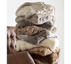 Gathered Faux Fur Throw - Ivory