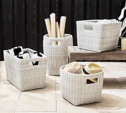 Torrey All-Weather Wicker Round Utility Basket - White Wash
