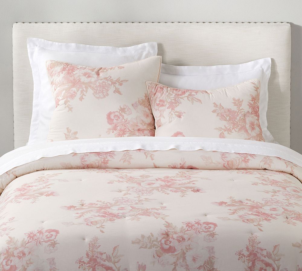 Monique Lhuillier Rose Bouquet Floral Print Cotton Quilt &amp; Shams