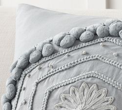 Pom Pom Embroidered Pillow Cover