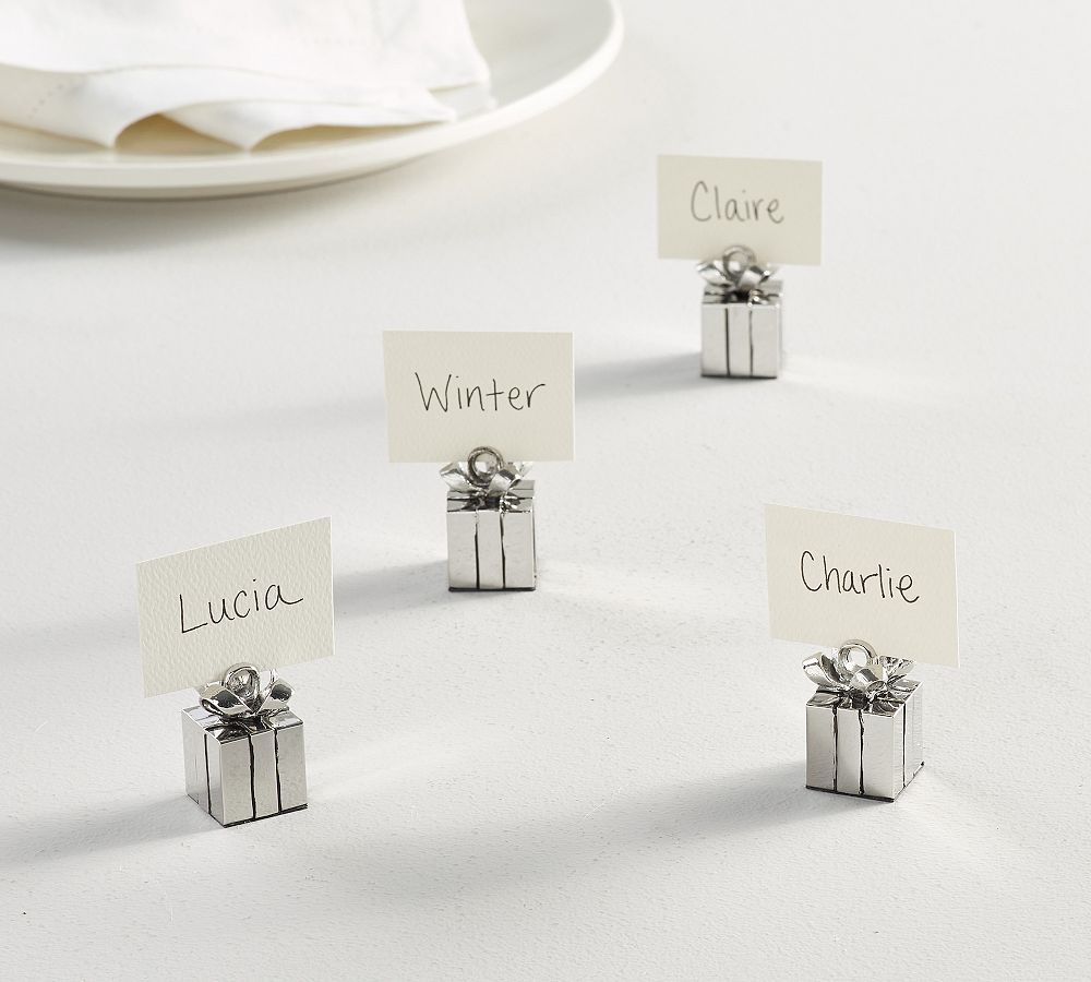 Silver Present Place Card Holders, Set of 4