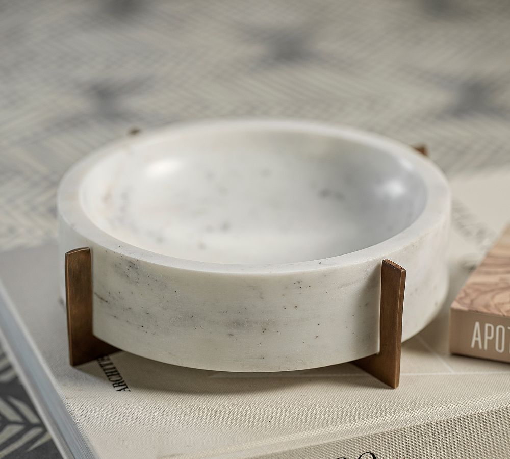 Bellem Handcrafted Marble Bowl On Brass Stand