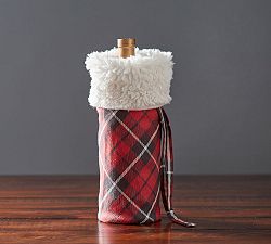Landon Plaid Wine Bag with Sherpa Trim