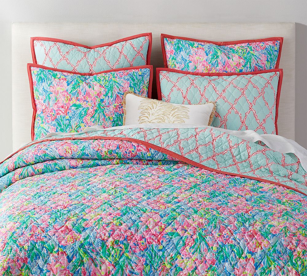 Lilly Pulitzer Fan Sea Pants Reversible Cotton Quilt &amp; Shams