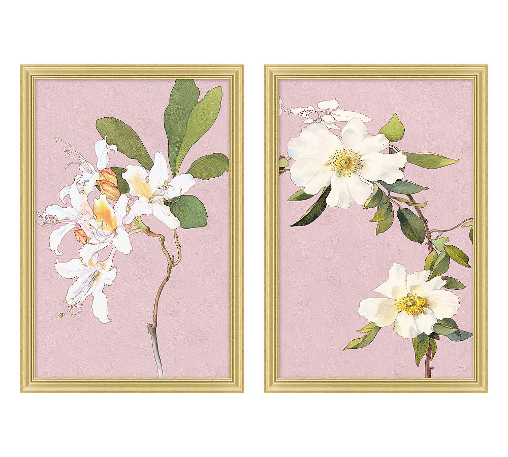 White Flowers on Lavender Paper Print