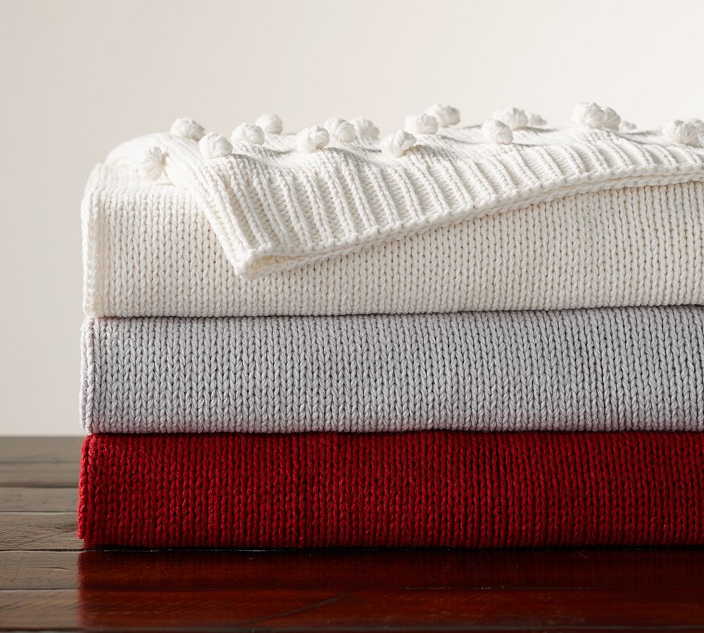 Mini Pom Pom Knit Throw