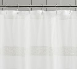 Washed Cotton Shower Curtain With Lace Trim