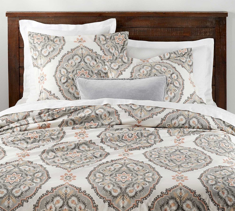 Anastasia Medallion Organic Print Percale Duvet Cover &amp; Shams