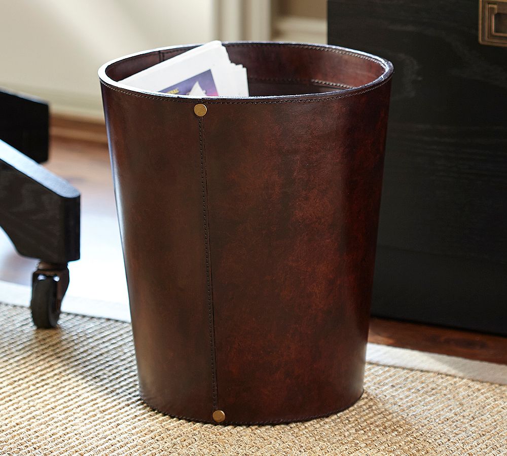 Saddle Leather Trash Bin