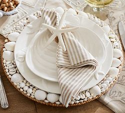 Shell-Rimmed Handwoven Rattan Charger Plate