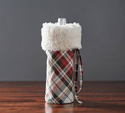 Denver Plaid Wine Bag with Sherpa Trim