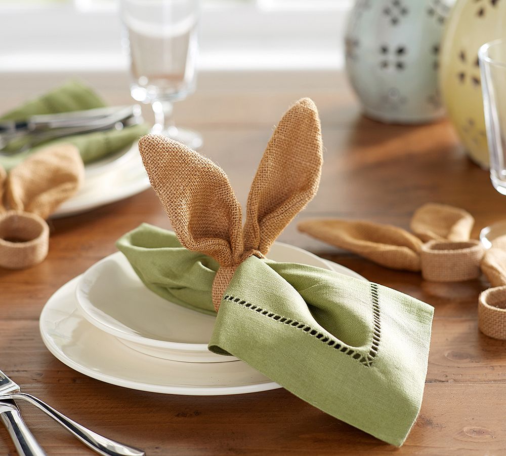 Burlap Bunny Ear Napkin Ring, Set of 4