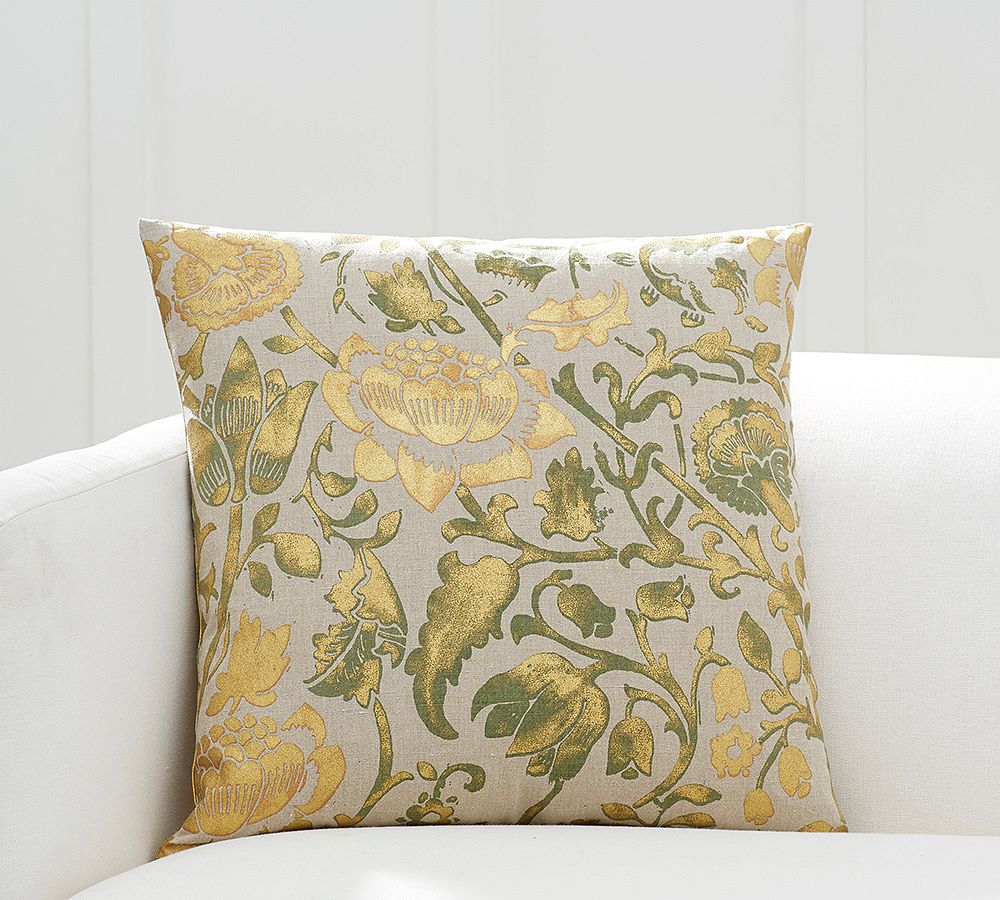 Metallic Floral Print Pillow Cover
