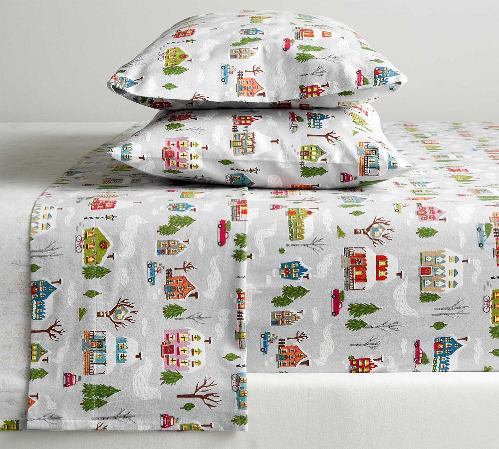 Winter Village Organic Flannel Sheet Set