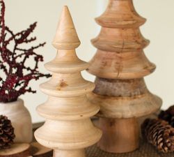 Turned Mango Wood Christmas Trees - Set of 2