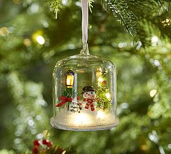 Lit Snowman in Glass Cloche Ornament
