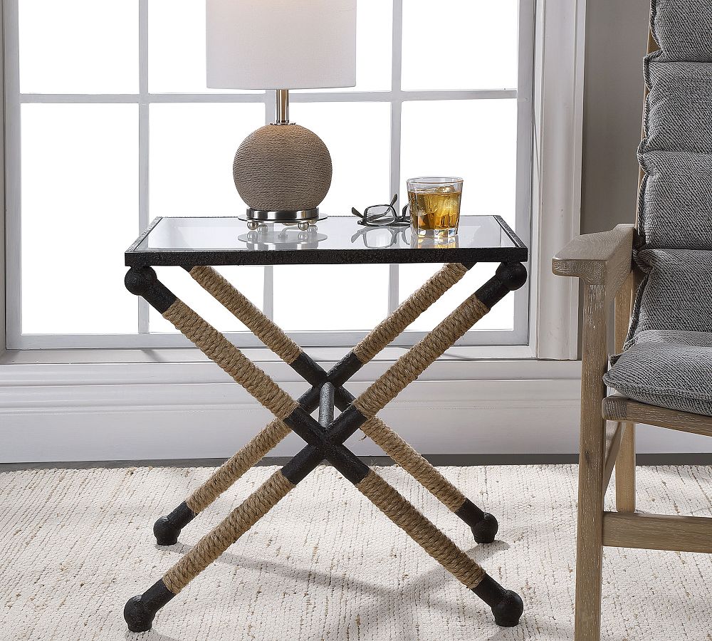Rora Rectangular Metal &amp; Glass Accent Table (22&quot;)