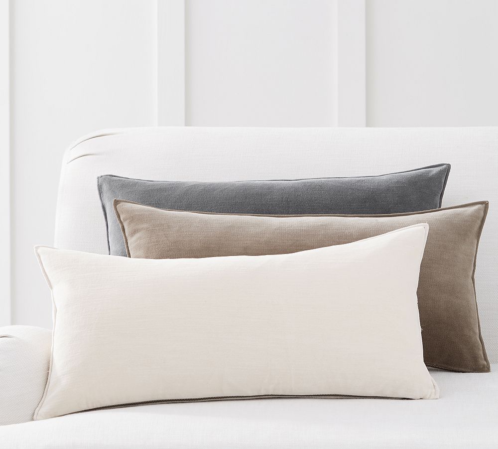 Washed Velvet Zip Lumbar Pillow Cover