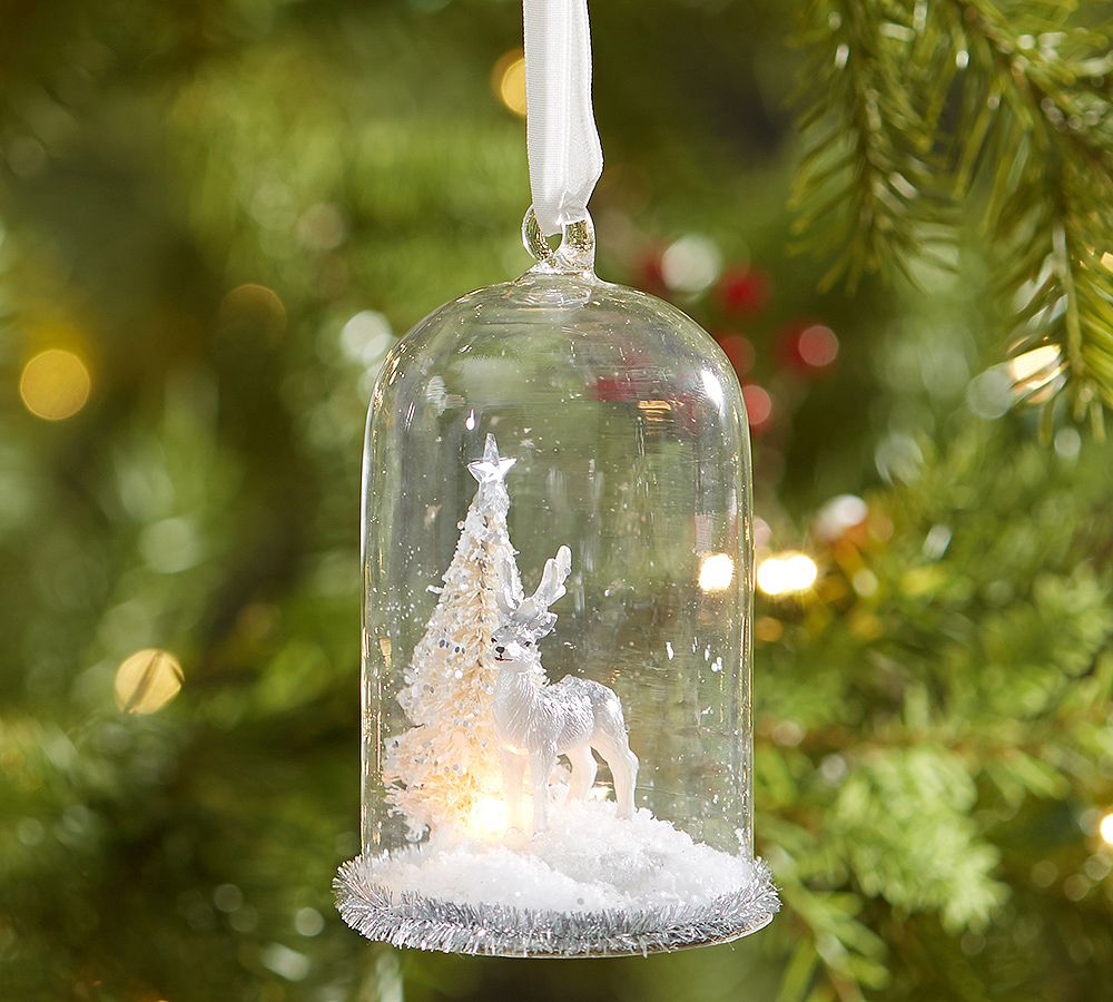 Lit Reindeer in Glass Cloche Ornament