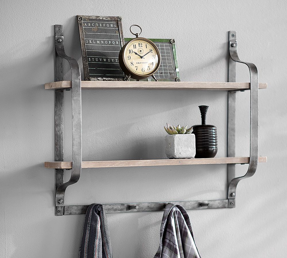 Rustic Mango Wood Shelf with Hooks