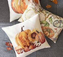 Watercolor Painted Pumpkin Patch Outdoor Lumbar Pillow