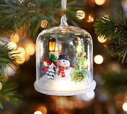 Lit Snowman in Glass Cloche Ornament