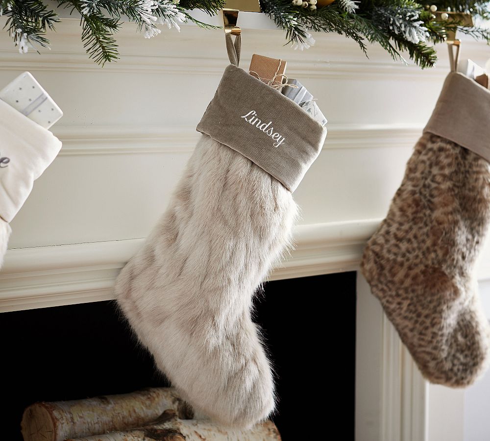 Faux Fur Stocking With Velvet Cuff