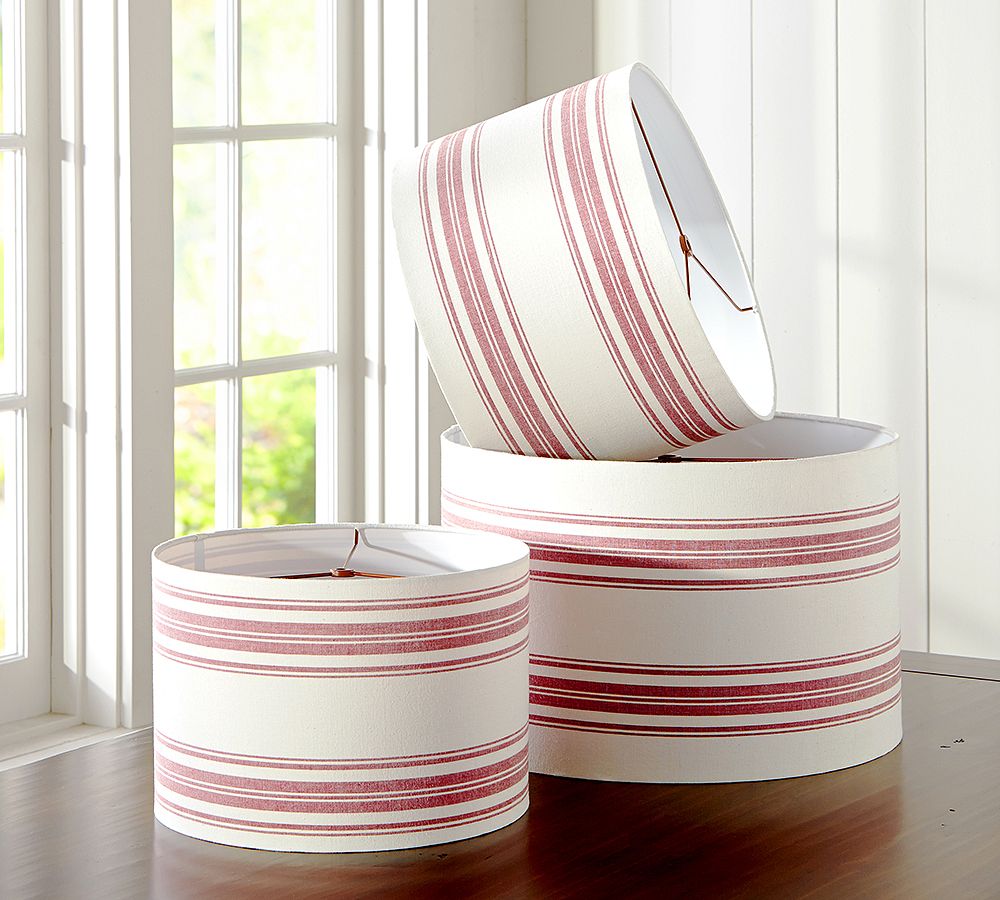 French Stripe Straight Sided Drum Lamp Shade (13&quot;-17'')