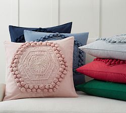 Pom Pom Embroidered Pillow Cover