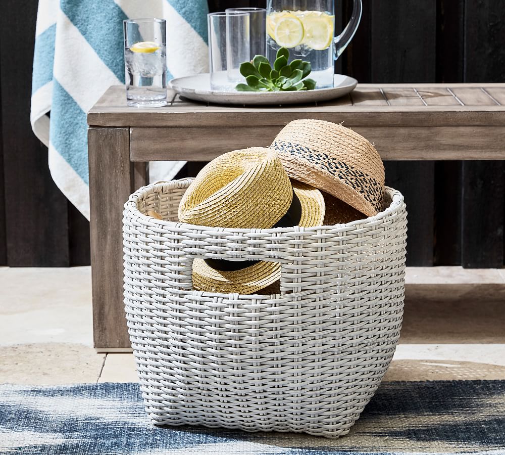 Torrey All-Weather Wicker Round Utility Basket - White Wash