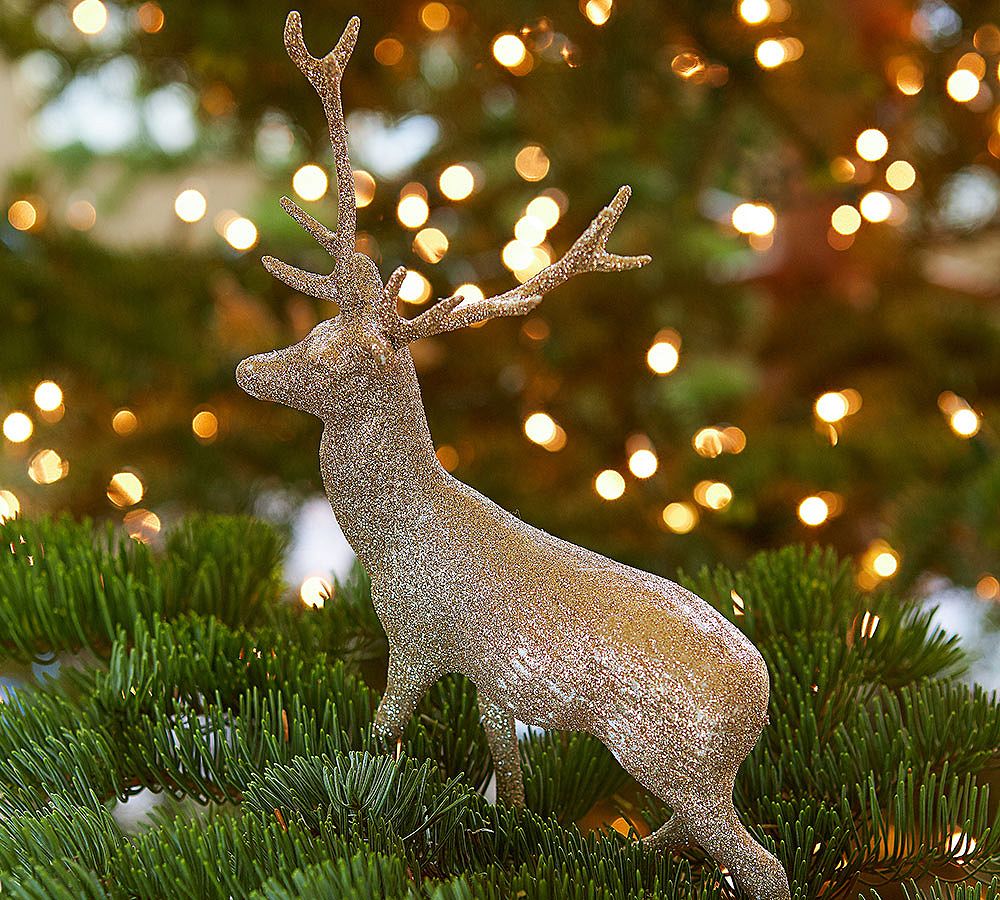 Silver Glitter Reindeer Ornament
