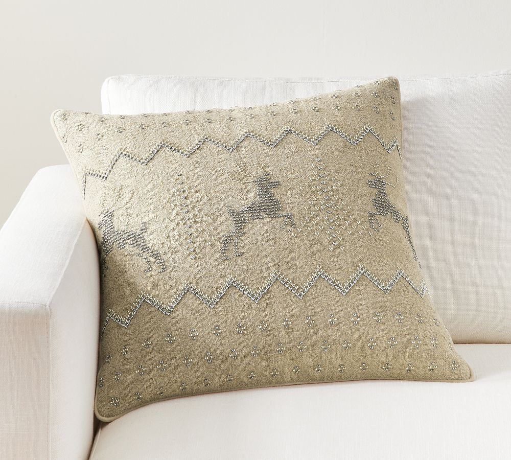 Reindeer Embroidered Pillow Cover
