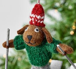 Felt Dog on Skis Ornament