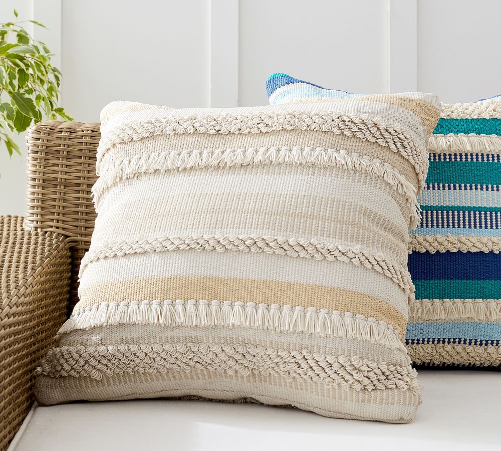 Misty Eco-Friendly Handwoven Striped Outdoor Pillow