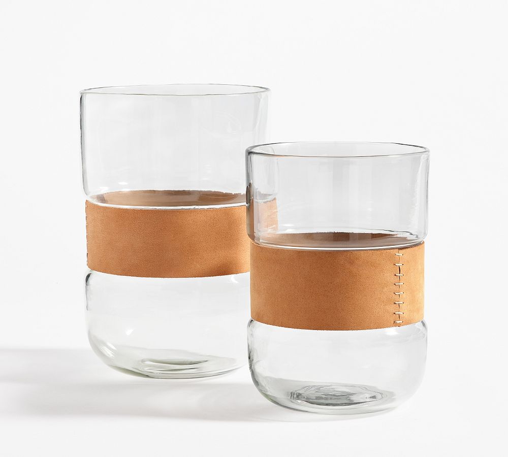 Open Box: Saddle Faux Leather Hurricane Candleholders