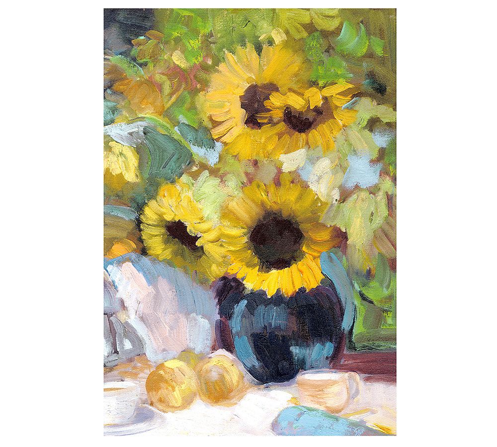 Sunflowers with Peaches Hand Embellished Canvas Print