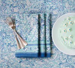 La Mer Block Print Cotton Tablecloth