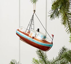 Mercury Glass Fishing Boat Ornament