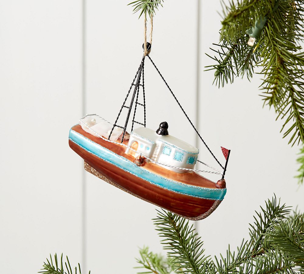 Mercury Glass Fishing Boat Ornament