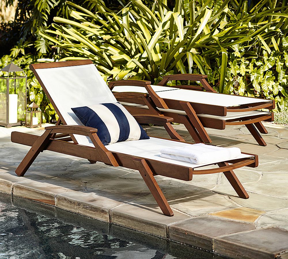 Open Box: Chatham FSC&#0174; Mahogany & Mesh Stackable Outdoor Chaise Lounge, Set of 2