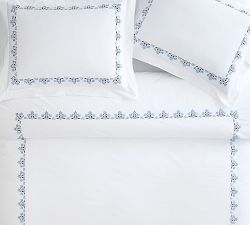 Blossom Embroidered Organic Percale Duvet Cover