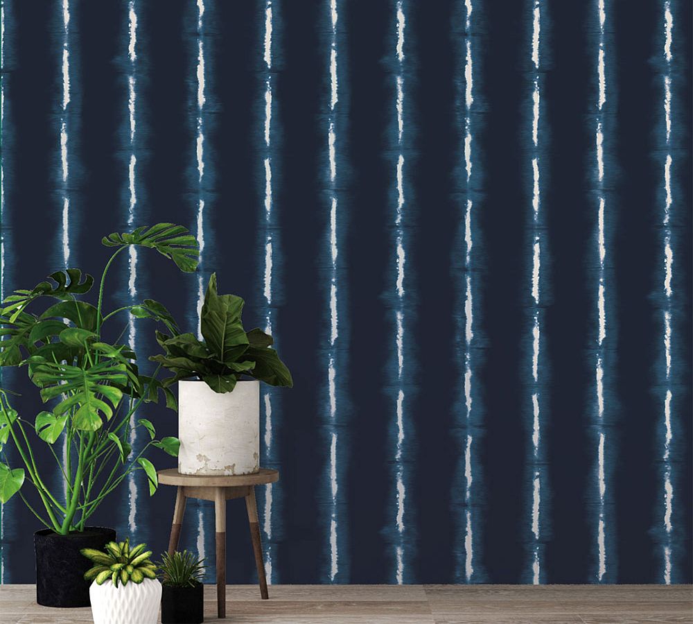 Shibori Lines Indigo Removable Wallpaper