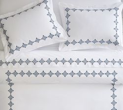 Tile Embroidered Organic Percale Duvet Cover