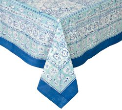 La Mer Block Print Cotton Tablecloth