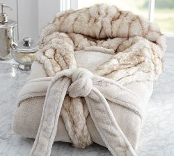 Faux Fur Robe - Ivory Tipped Gathered